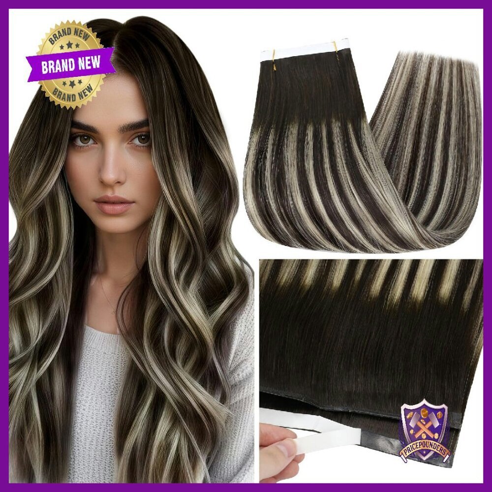 24-Inch Remy Human Hair Tape-In Extensions, 50g, Reusable, Hand-Tied Weft